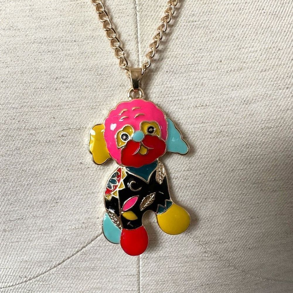 Sad clown dog  colorful pendant necklace